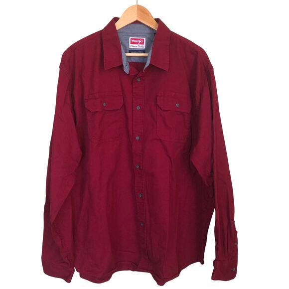 Wrangler Comfort Flex Button Up Shirt Men 2XL Maroon Long Sleeve Collar Workwear - Picture 1 of 6